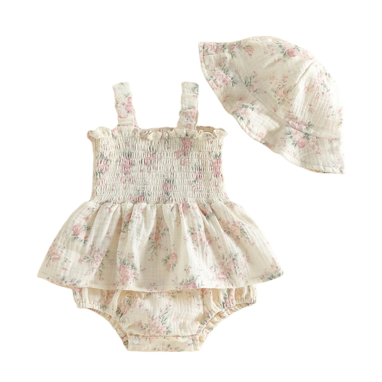 Bodysuits - Summer - Girl - 6m to 18m 🌸 Floral Baby Bodysuit Skirt Set with Hat