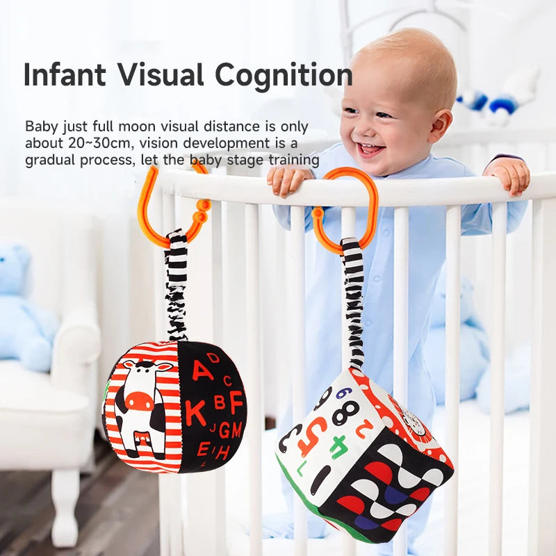 Books - Baby PARENT-Child Learning By Soft Cloth Book - Level 1 - Early Learning – Newborn High Contrast Animal Hanging Rattle Sensory Toy – 1M to 36M
