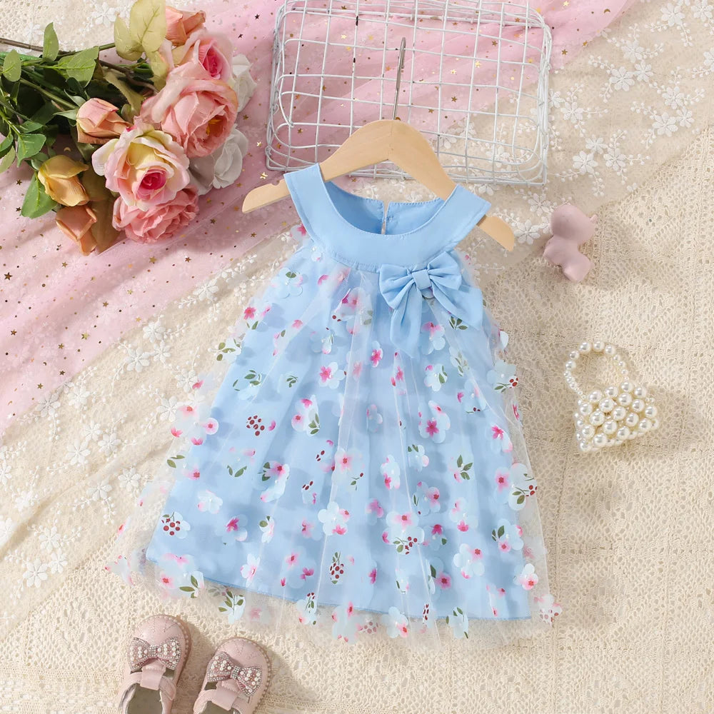 Dresses - Summer - 3m to 3y 🌸 Flower Bow Baby Girl Princess Sleeveless Dress – Elegant Summer Dress For Newborn to 3 Years Old 🌸