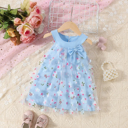Dresses - Summer - 3m to 3y 🌸 Flower Bow Baby Girl Princess Sleeveless Dress – Elegant Summer Dress For Newborn to 3 Years Old 🌸
