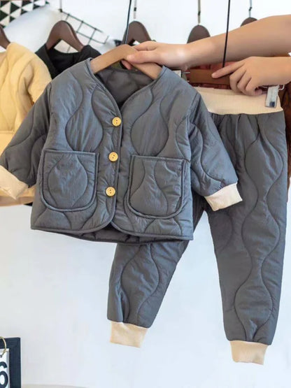 Matching - Sets - Winter - Girl & Boy - 1y to 5y 🎯 Winter Quilted Pullover & Pants Set – Cozy Outfit for Boys & Girls (12M–6Y)