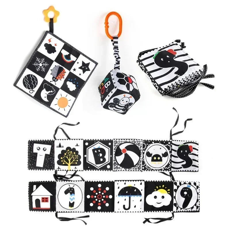 Books - Baby PARENT-Child Learning By Soft Cloth Book - Level 1 - Early Learning – 👶 High Contrast Black & White Animal Sensory Cloth Book