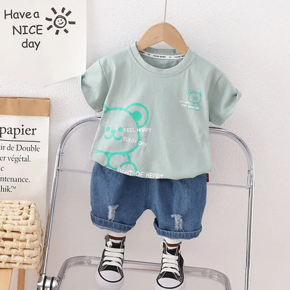 New Summer Children Boys Cotton Clothes Kids Cartoon Bear Tshirt Shorts 2Pcs/Sets Toddler Fashion Tracksuit Infant Casual Outfit