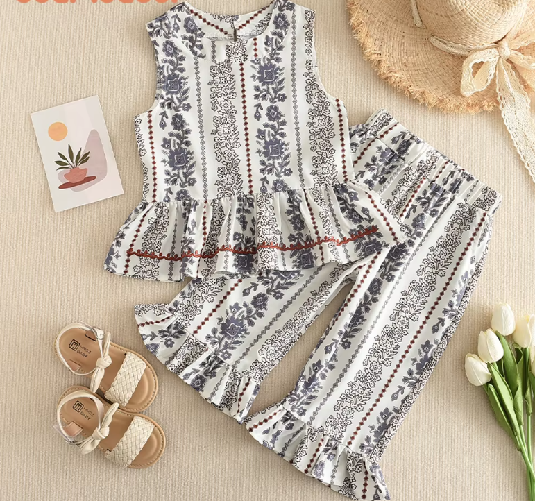 Matching - Sets - Summer - Girl - 3y to 7y 👗 Girls Summer 2-Piece Vest & Pants Set aCTIVE