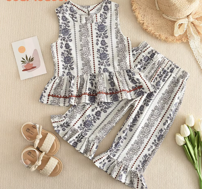 Matching - Sets - Summer - Girl - 3y to 7y 👗 Girls Summer 2-Piece Vest & Pants Set aCTIVE