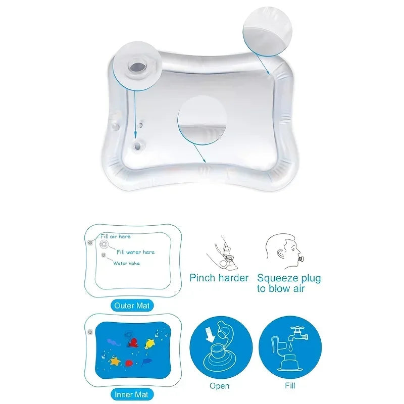 Toys - Tummy Time Water Cushion - 6m to 12m -  Infant Inflatable Tummy Time Mat Premium Baby Play Mat Inflatable