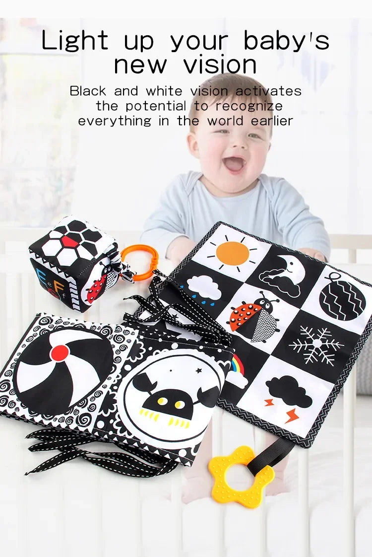Books - Baby PARENT-Child Learning By Soft Cloth Book - Level 1 - Early Learning – 👶 High Contrast Black & White Animal Sensory Cloth Book
