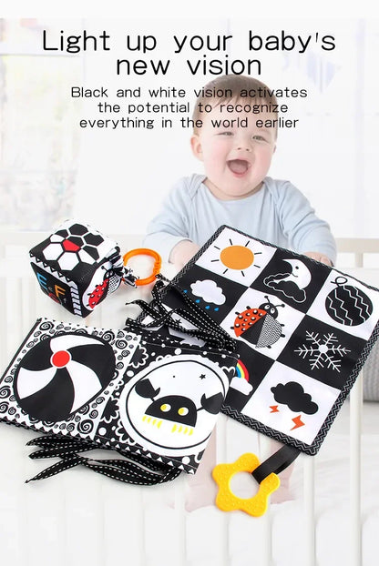 Books - Baby PARENT-Child Learning By Soft Cloth Book - Level 1 - Early Learning – 👶 High Contrast Black & White Animal Sensory Cloth Book