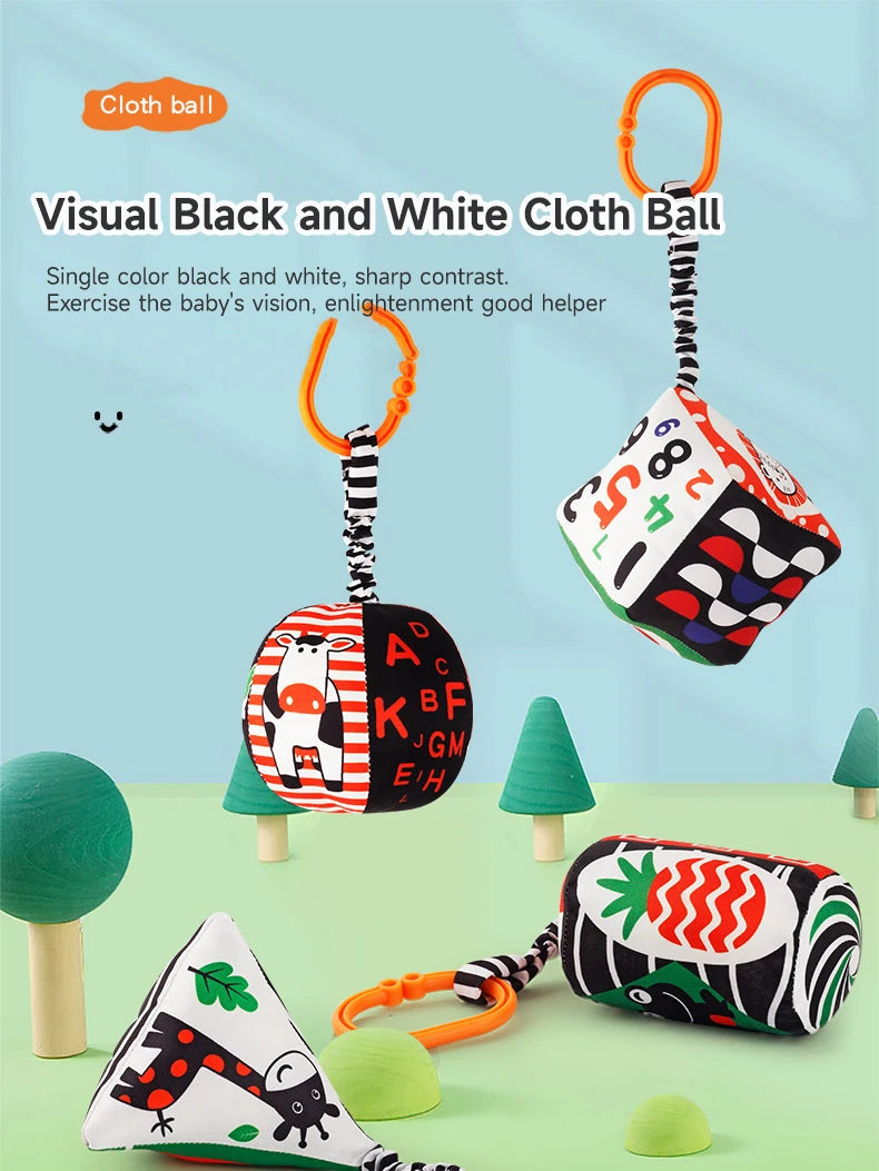 Books - Baby PARENT-Child Learning By Soft Cloth Book - Level 1 - Early Learning – Newborn High Contrast Animal Hanging Rattle Sensory Toy – 1M to 36M