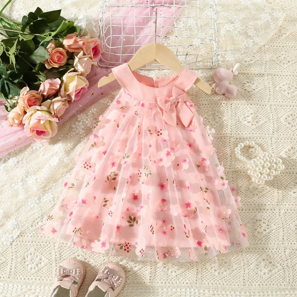 Dresses - Summer - 3m to 3y 🌸 Flower Bow Baby Girl Princess Sleeveless Dress – Elegant Summer Dress For Newborn to 3 Years Old 🌸