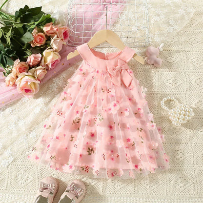 Dresses - Summer - 3m to 3y 🌸 Flower Bow Baby Girl Princess Sleeveless Dress – Elegant Summer Dress For Newborn to 3 Years Old 🌸