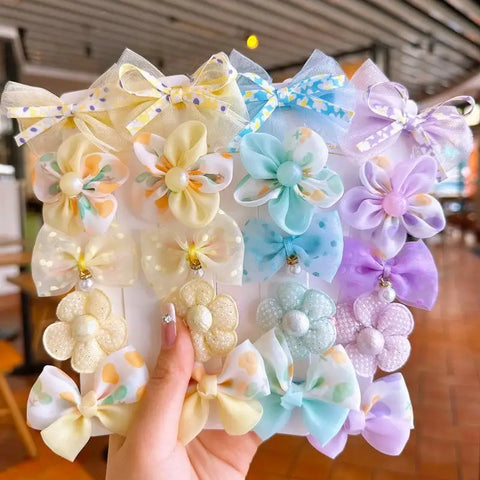 10Pcs/Set Cute Bows Baby Hairclips Lace Flower Children Girls Hairpins Hairdresses Baby BB Clip Gifts