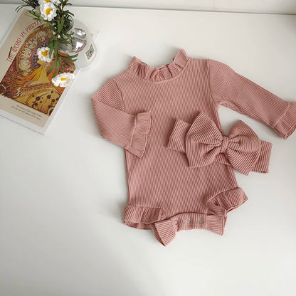 Baby Girl Ribbed Romper Set