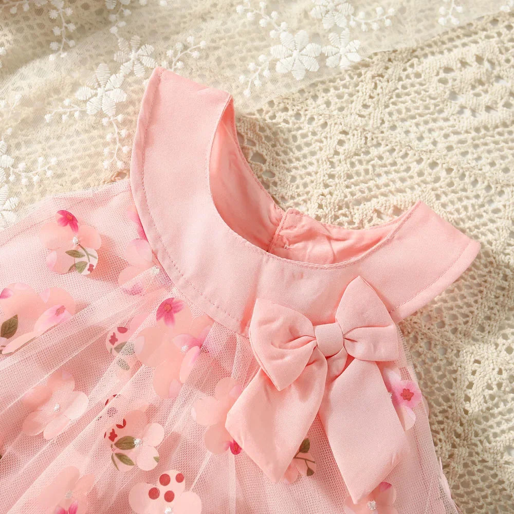 Dresses - Summer - 3m to 3y 🌸 Flower Bow Baby Girl Princess Sleeveless Dress – Elegant Summer Dress For Newborn to 3 Years Old 🌸
