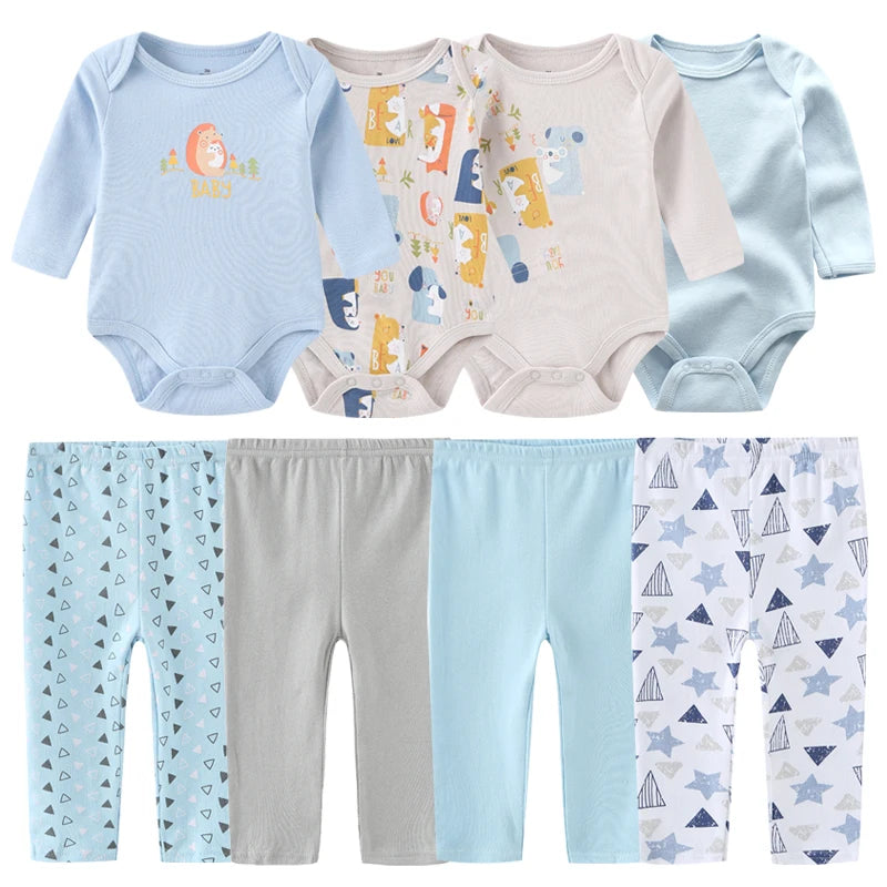 Matching - Sets - Autumn - Girl & Boy - 0 to 12m - Autumn & Spring 👶 Unisex Cotton Long Sleeve Essentials Bundle (6 or 8 Pieces)