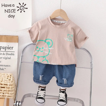 New Summer Children Boys Cotton Clothes Kids Cartoon Bear Tshirt Shorts 2Pcs/Sets Toddler Fashion Tracksuit Infant Casual Outfit