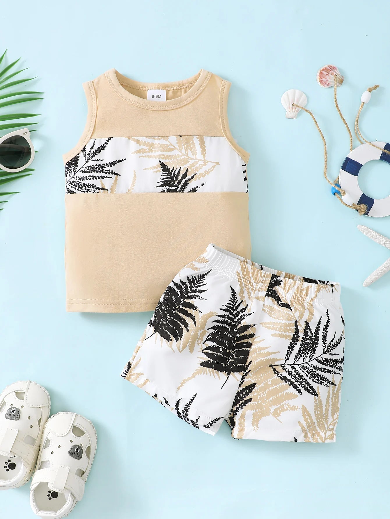Matching - Sets - Summer - Boy - 3m to 18m 👦 Minimalist Coconut Tree Vacation Set