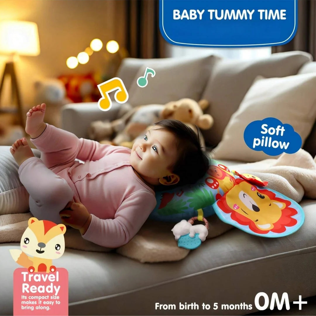 Baby Tummy Time Pillow with Rattle Toys, Multifunctional Crawling Mat