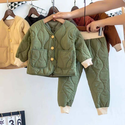 Matching - Sets - Winter - Girl & Boy - 1y to 5y 🎯 Winter Quilted Pullover & Pants Set – Cozy Outfit for Boys & Girls (12M–6Y)