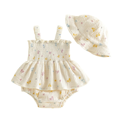 Bodysuits - Summer - Girl - 6m to 18m 🌸 Floral Baby Bodysuit Skirt Set with Hat