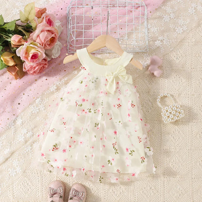 Dresses - Summer - 3m to 3y 🌸 Flower Bow Baby Girl Princess Sleeveless Dress – Elegant Summer Dress For Newborn to 3 Years Old 🌸