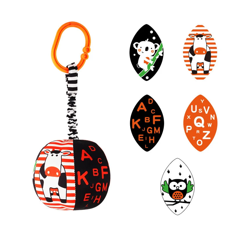 Books - Baby PARENT-Child Learning By Soft Cloth Book - Level 1 - Early Learning – Newborn High Contrast Animal Hanging Rattle Sensory Toy – 1M to 36M
