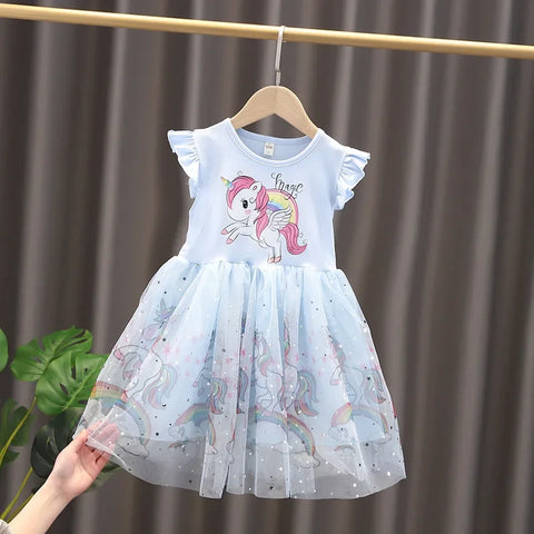 Girls Clothes 2024 New Summer Princess Dresses Flying Sleeve Kids Dress Unicorn Party Baby Dresses for Children Clothing 1-6Y