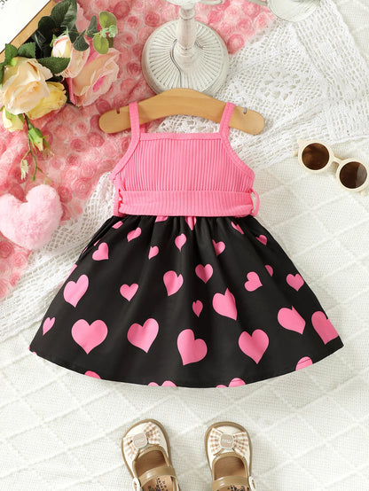 3m to 18m - Old Newborn Girl Cartoon Print Sleeveless Pit Stripe Cotton Fashionable Dress