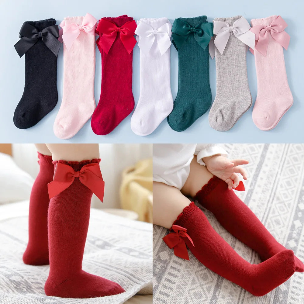 Girls Knee-High Bow Socks