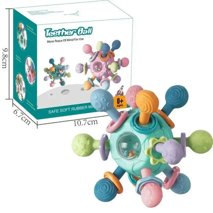 Toys - Teether - 6m to 18m - 👶 📖 Early Sensory & Visual Learning (0–3Y) 🎯 Rotating Rattle Ball Baby Teether – Multi-Sensory Development Toy