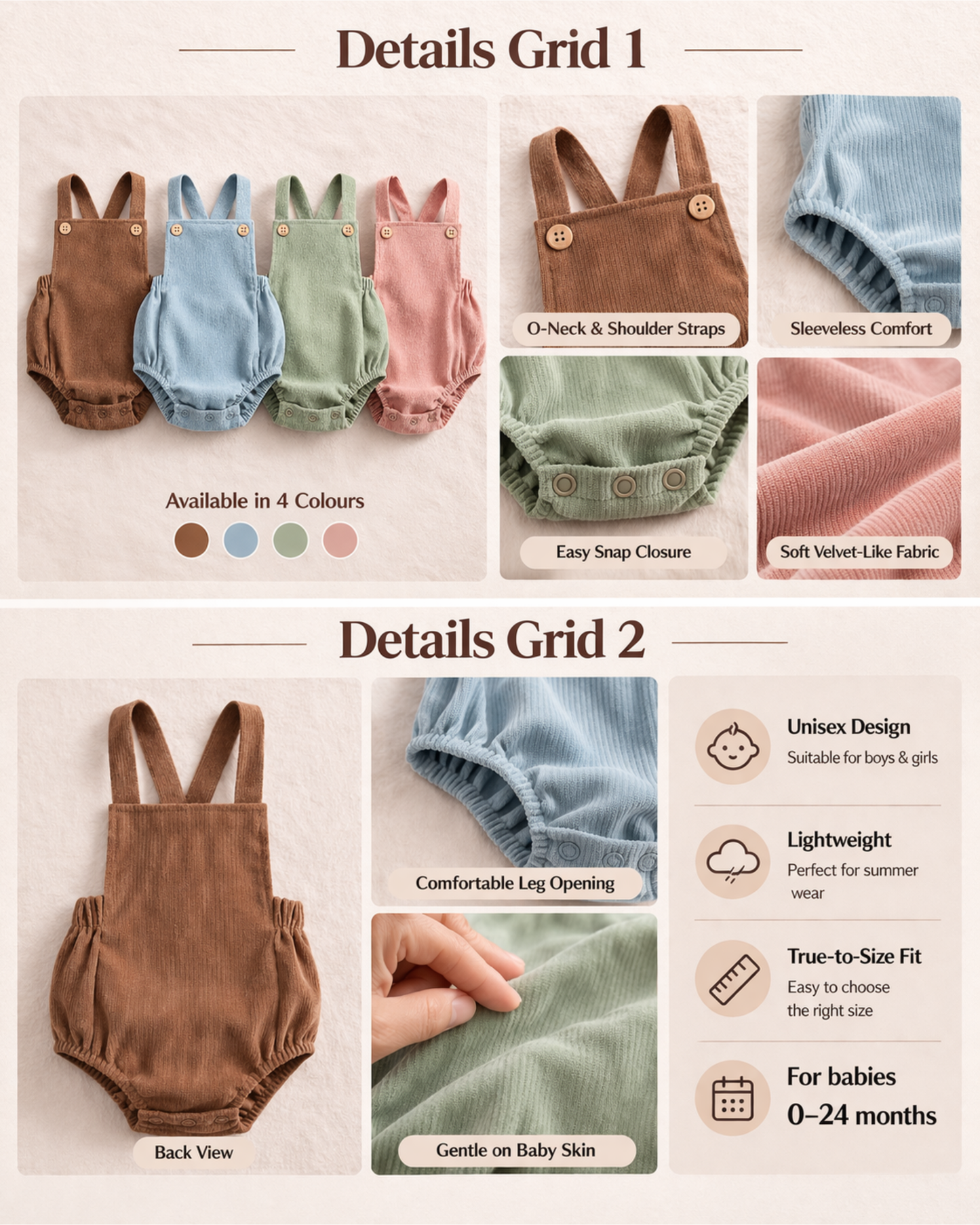 Bodysuits - Summer - Girl & Boy - 3m to 24m 🧸 Velvet Unisex Baby Bodysuit Main