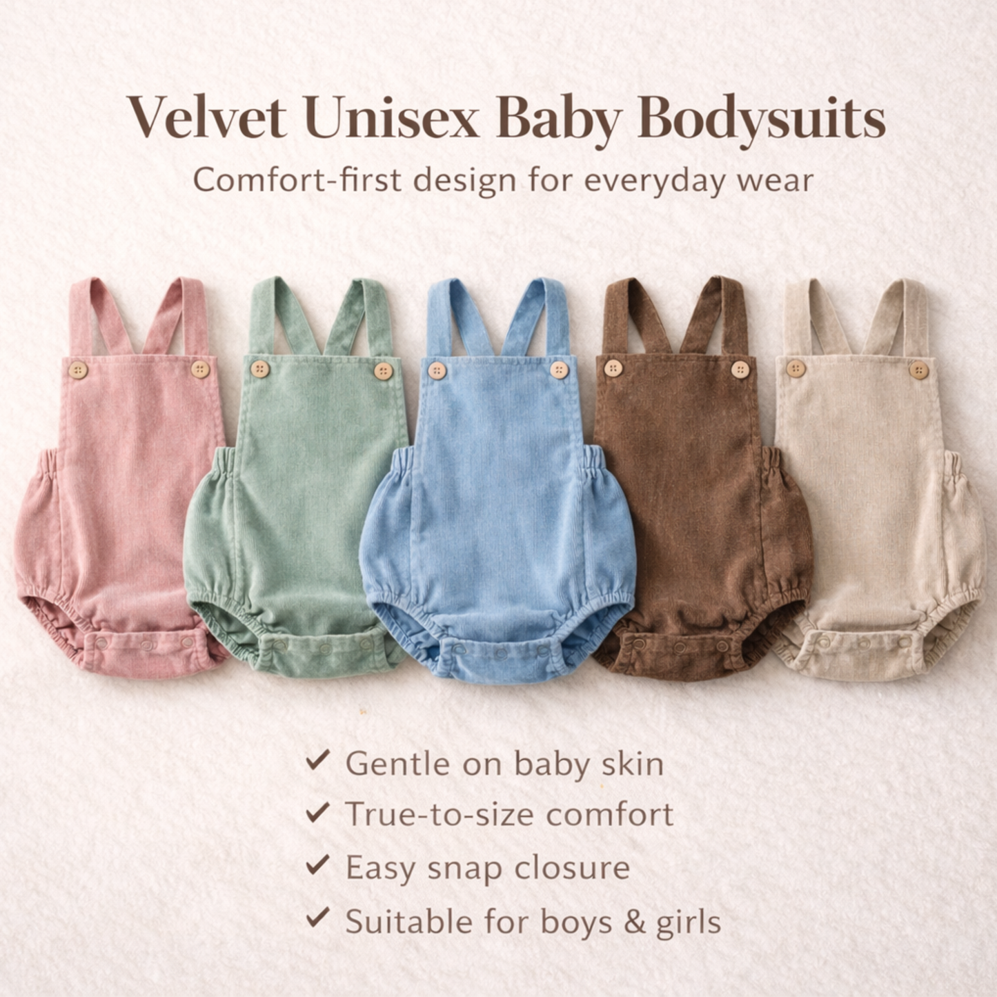 Bodysuits - Summer - Girl & Boy - 3m to 24m 🧸 Velvet Unisex Baby Bodysuit Main