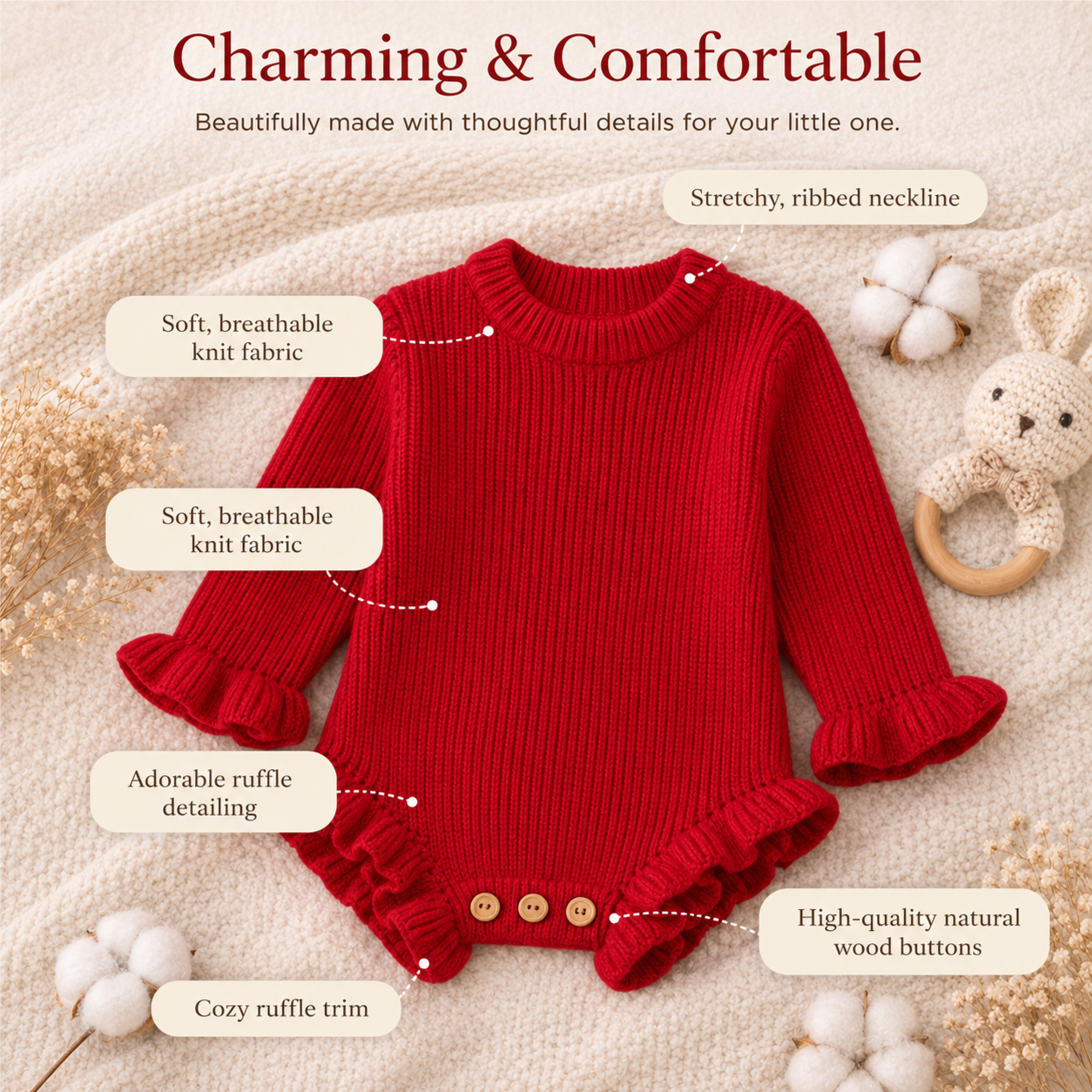 Bodysuits - Autumn - Girl & Boy - 0-12M 🍂 Baby Autumn Knit Cotton Bodysuit