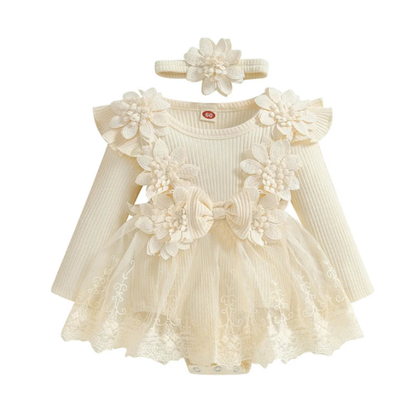 Bodysuits - Autumn - Girl - 3m to 18m 🌸 Baby Girl Floral Bow Bodysuit Dress Set