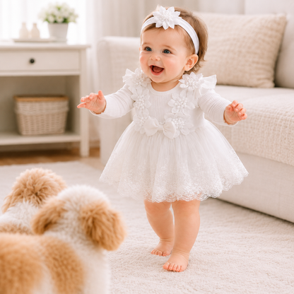 Bodysuits - Autumn - Girl - 3m to 18m 🌸 Baby Girl Floral Bow Bodysuit Dress Set