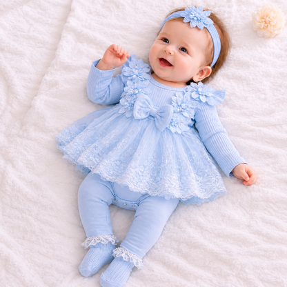Bodysuits - Autumn - Girl - 3m to 18m 🌸 Baby Girl Floral Bow Bodysuit Dress Set