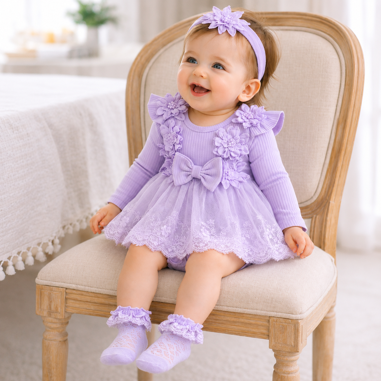Bodysuits - Autumn - Girl - 3m to 18m 🌸 Baby Girl Floral Bow Bodysuit Dress Set