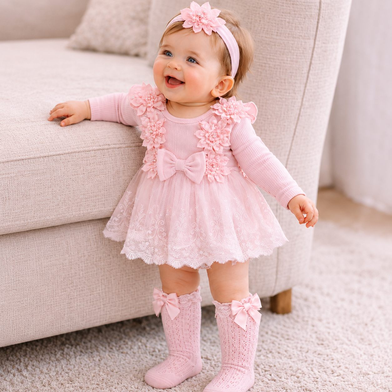 Bodysuits - Autumn - Girl - 3m to 18m 🌸 Baby Girl Floral Bow Bodysuit Dress Set