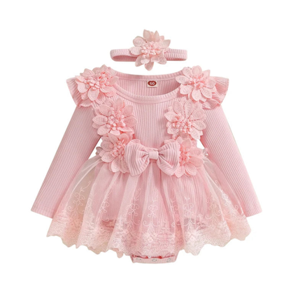 Bodysuits - Autumn - Girl - 3m to 18m 🌸 Baby Girl Floral Bow Bodysuit Dress Set