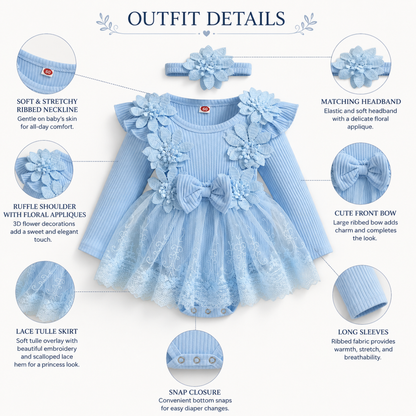 Bodysuits - Autumn - Girl - 3m to 18m 🌸 Baby Girl Floral Bow Bodysuit Dress Set