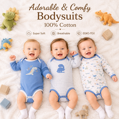 Bodysuits - Bundle Deal - Summer - Girl & Boy - 0 to 12m 👶🌸 Baby Cotton Bodysuit Set of 3