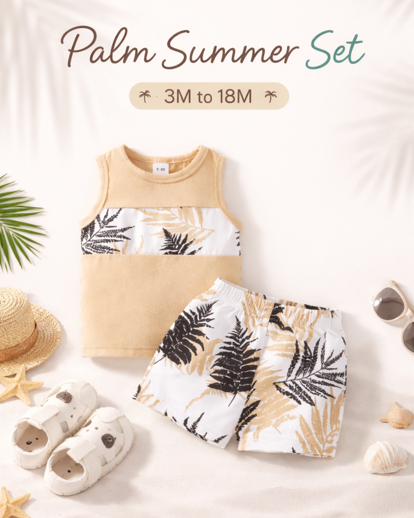 Matching - Sets - Summer - Boy - 3m to 18m 👦 Minimalist Coconut Tree Vacation Set