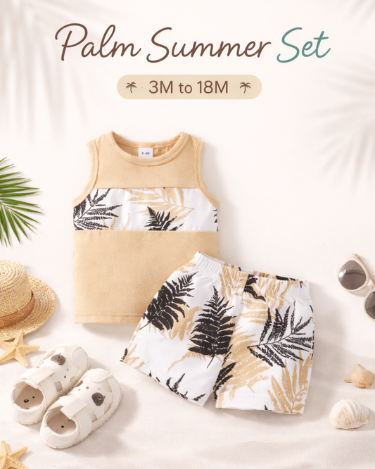 Matching - Sets - Summer - Boy - 3m to 18m 👦 Minimalist Coconut Tree Vacation Set