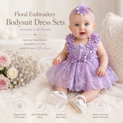 Bodysuits - Summer - Girl - 0 to 24m 👗 Floral Embroidery Baby Bodysuit Set