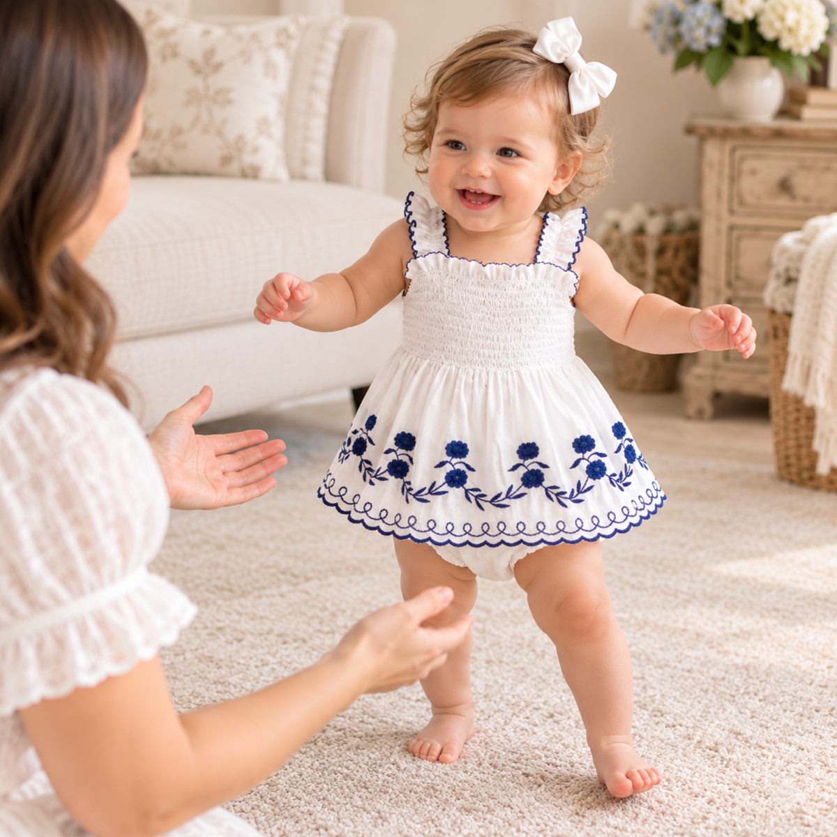 Bodysuits - Girl - 6m to 24m 🌸Vintage Floral Embroidered Baby Girl Sleeveless Bodysuit
