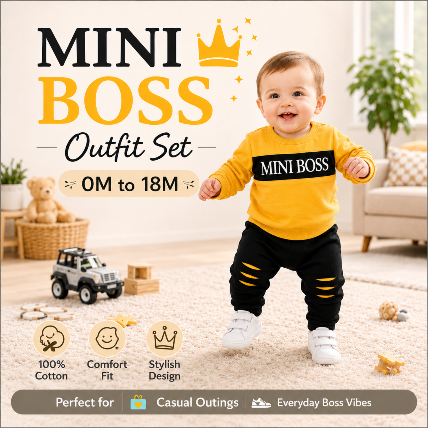 Matching - Sets - Autumn & Spring - Boy - 0 to 18m 🍂 Baby Boy Outfit Suit Letter Print 2-Piece Set