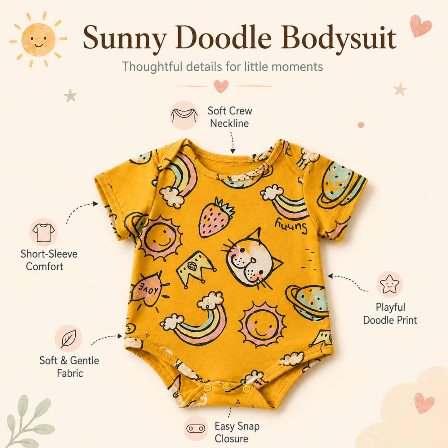 Bodysuits - Summer - Boy - 0 to 3y 👶Gentle Cotton Summer Baby Bodysuit