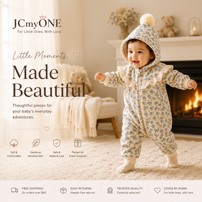 Jumpsuits – Winter – Girls – Newborn – 24 Months –👗 Hooded Floral Jumpsuit