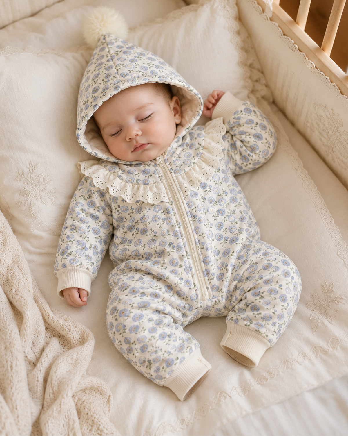Jumpsuits – Winter – Girls – Newborn – 24 Months –👗 Hooded Floral Jumpsuit