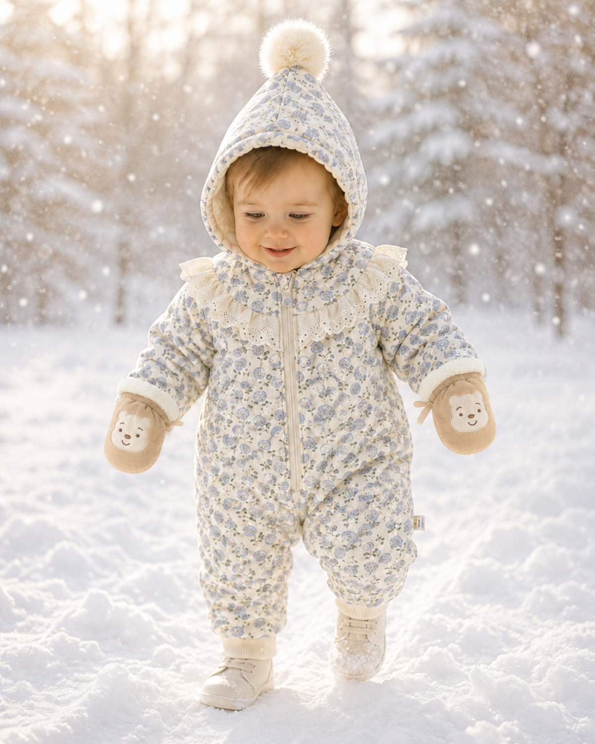 Jumpsuits – Winter – Girls – Newborn – 24 Months –👗 Hooded Floral Jumpsuit